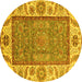 Round Machine Washable Oriental Yellow Traditional Rug, wshabs3699yw