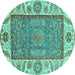 Round Oriental Turquoise Traditional Rug, abs3699turq