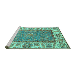 Sideview of Machine Washable Oriental Turquoise Traditional Area Rugs, wshabs3699turq