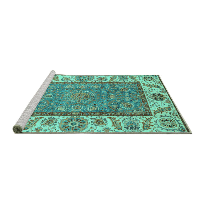 Sideview of Machine Washable Oriental Turquoise Traditional Area Rugs, wshabs3699turq
