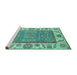 Sideview of Machine Washable Oriental Turquoise Traditional Area Rugs, wshabs3699turq