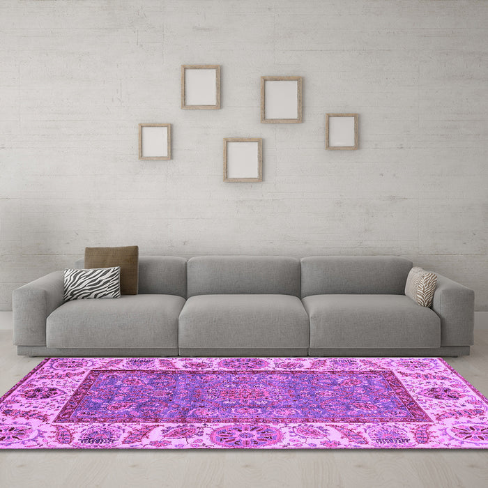 Machine Washable Oriental Purple Traditional Area Rugs in a Living Room, wshabs3699pur