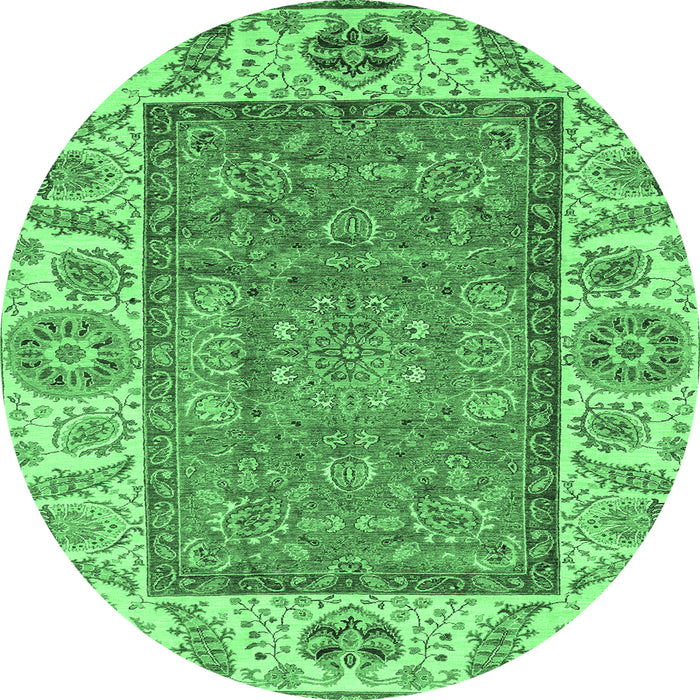 Round Oriental Emerald Green Traditional Rug, abs3699emgrn