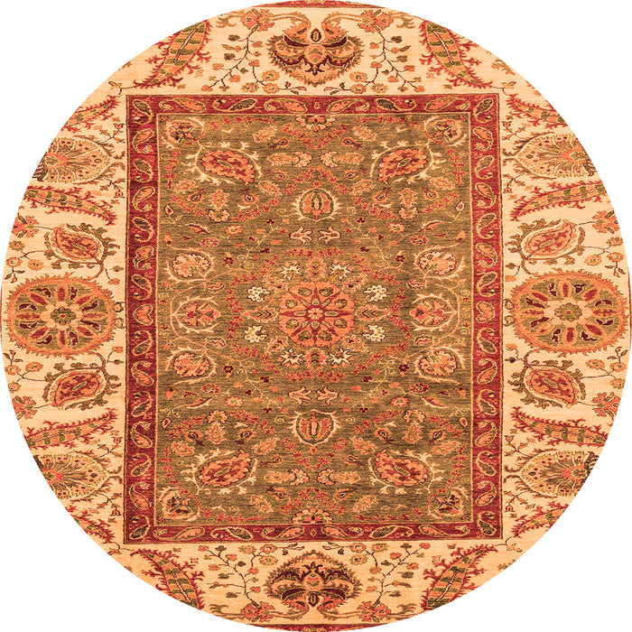 Round Machine Washable Oriental Orange Traditional Area Rugs, wshabs3699org