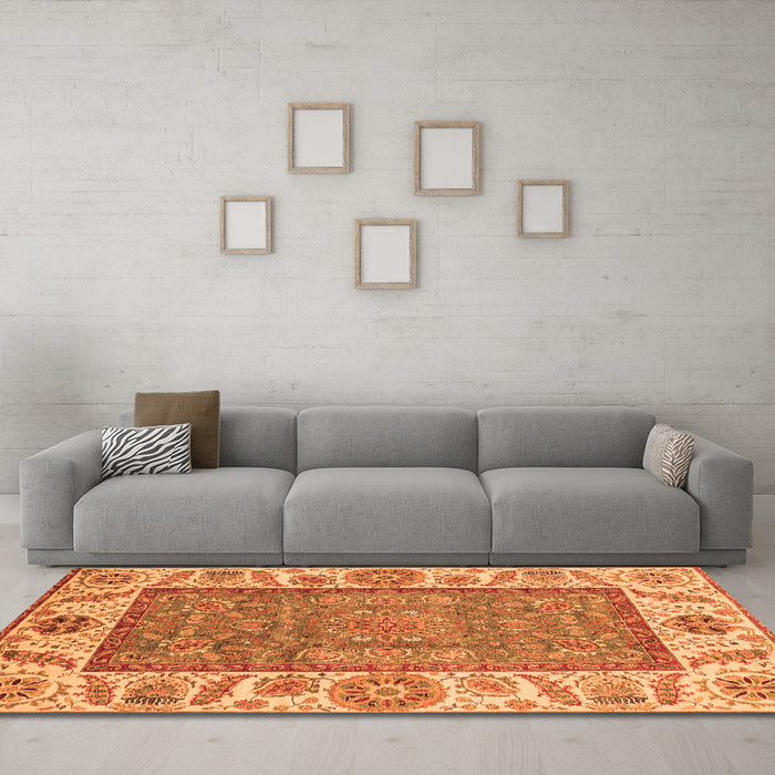 Machine Washable Oriental Orange Traditional Area Rugs in a Living Room, wshabs3699org