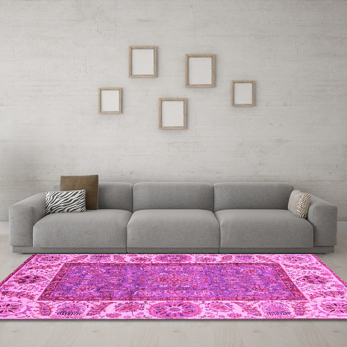 Machine Washable Oriental Pink Traditional Rug in a Living Room, wshabs3699pnk