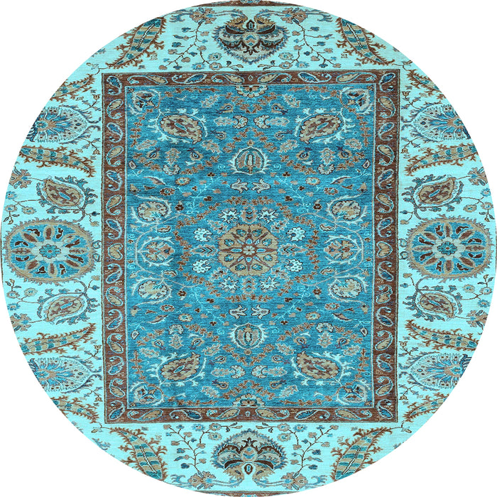 Round Oriental Light Blue Traditional Rug, abs3699lblu