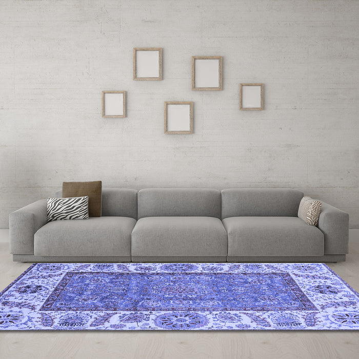 Machine Washable Oriental Blue Traditional Rug in a Living Room, wshabs3699blu