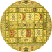 Round Machine Washable Abstract Yellow Modern Rug, wshabs369yw