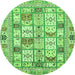 Round Machine Washable Abstract Green Modern Area Rugs, wshabs369grn