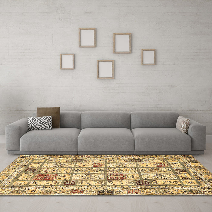 Machine Washable Abstract Brown Modern Rug in a Living Room,, wshabs369brn