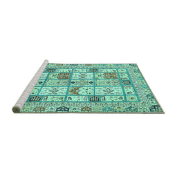 Sideview of Machine Washable Abstract Turquoise Modern Area Rugs, wshabs369turq