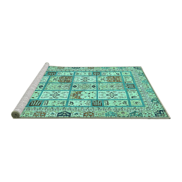 Sideview of Machine Washable Abstract Turquoise Modern Area Rugs, wshabs369turq