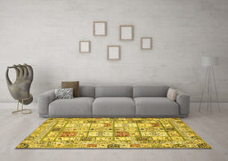 Machine Washable Abstract Yellow Modern Rug in a Living Room, wshabs369yw