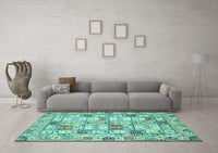 Machine Washable Abstract Turquoise Modern Rug, wshabs369turq