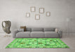 Machine Washable Abstract Green Modern Area Rugs in a Living Room,, wshabs369grn