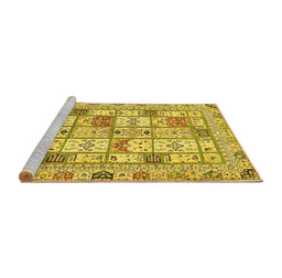 Sideview of Machine Washable Abstract Yellow Modern Rug, wshabs369yw
