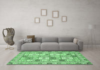 Machine Washable Abstract Emerald Green Modern Rug, wshabs369emgrn