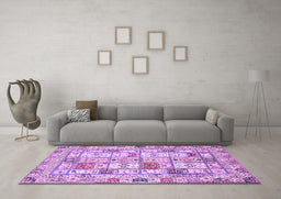 Machine Washable Abstract Purple Modern Area Rugs in a Living Room, wshabs369pur