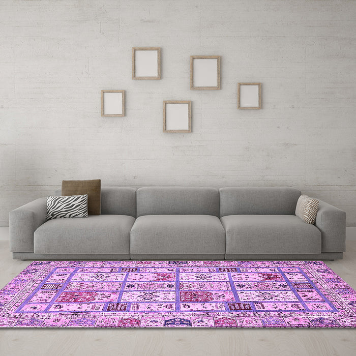 Machine Washable Abstract Purple Modern Area Rugs in a Living Room, wshabs369pur