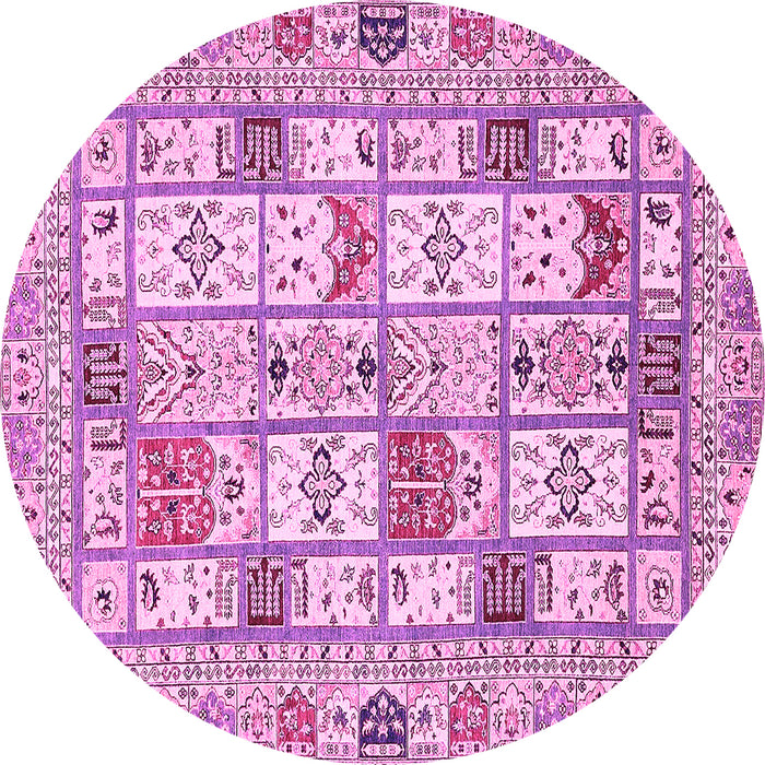 Round Machine Washable Abstract Pink Modern Rug, wshabs369pnk