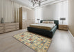 Abstract Khaki Gold Modern Rug in a Bedroom, abs369