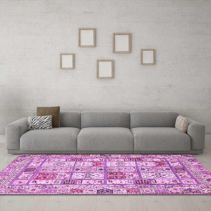 Machine Washable Abstract Pink Modern Rug in a Living Room, wshabs369pnk