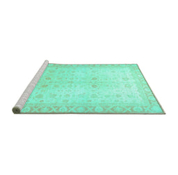 Sideview of Machine Washable Oriental Turquoise Traditional Area Rugs, wshabs36turq