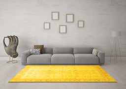 Machine Washable Oriental Yellow Traditional Rug in a Living Room, wshabs36yw