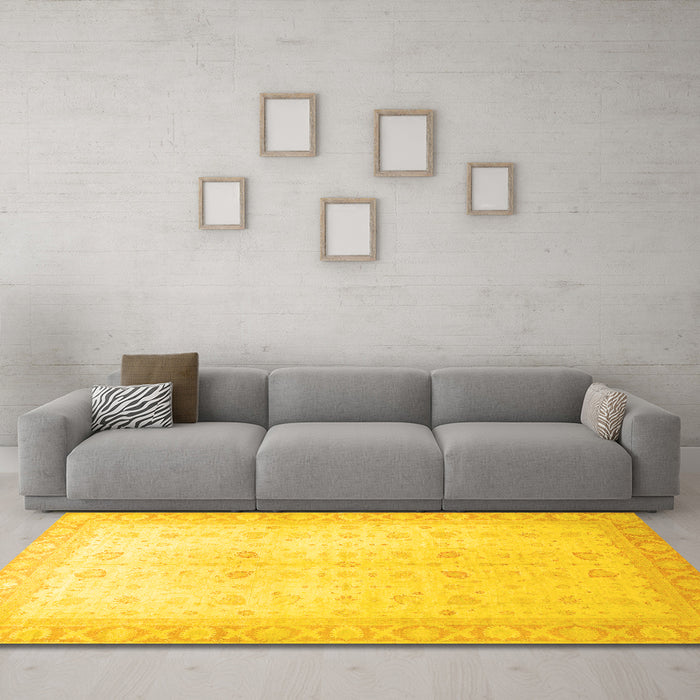 Machine Washable Oriental Yellow Traditional Rug in a Living Room, wshabs36yw