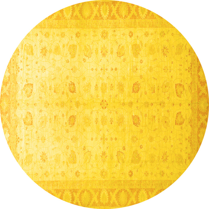 Round Oriental Yellow Traditional Rug, abs36yw