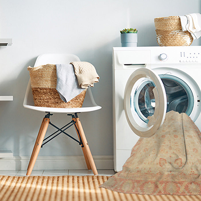 Machine Washable Abstract Khaki Gold Rug in a Washing Machine, wshabs36