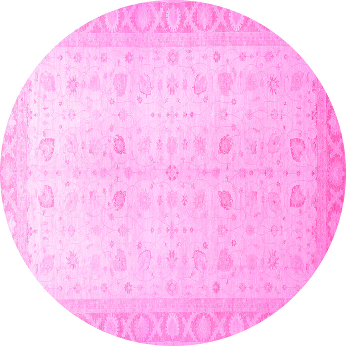 Round Machine Washable Oriental Pink Traditional Rug, wshabs36pnk