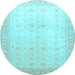 Round Oriental Light Blue Traditional Rug, abs36lblu