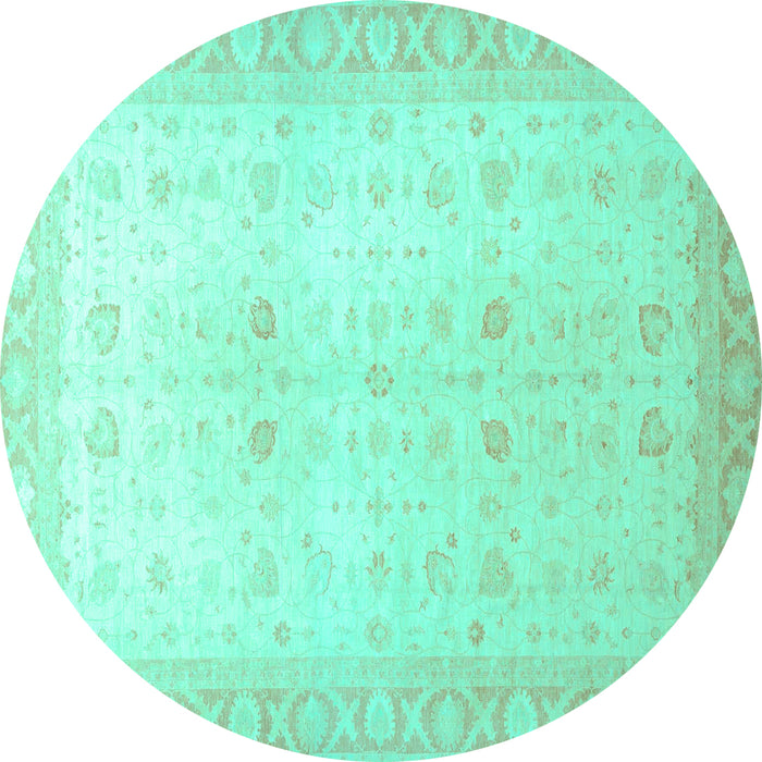 Round Oriental Turquoise Traditional Rug, abs36turq