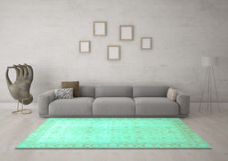 Machine Washable Oriental Turquoise Traditional Area Rugs in a Living Room,, wshabs36turq