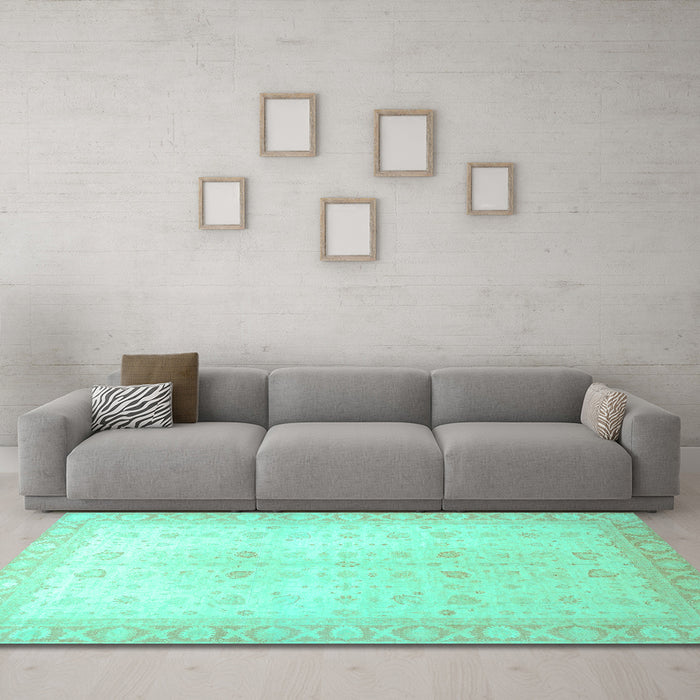 Machine Washable Oriental Turquoise Traditional Area Rugs in a Living Room,, wshabs36turq