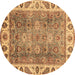 Round Machine Washable Oriental Brown Traditional Rug, wshabs3700brn