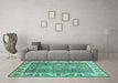 Machine Washable Oriental Turquoise Traditional Area Rugs in a Living Room,, wshabs3700turq
