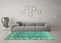 Machine Washable Oriental Turquoise Traditional Rug, wshabs3700turq