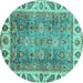 Round Machine Washable Oriental Turquoise Traditional Area Rugs, wshabs3700turq