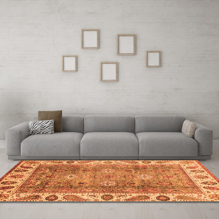 Machine Washable Oriental Orange Traditional Area Rugs in a Living Room, wshabs3700org