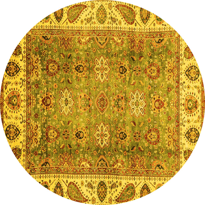 Round Machine Washable Oriental Yellow Traditional Rug, wshabs3700yw