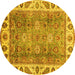 Round Machine Washable Oriental Yellow Traditional Rug, wshabs3700yw