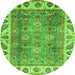 Round Machine Washable Oriental Green Traditional Area Rugs, wshabs3700grn