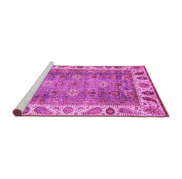 Sideview of Machine Washable Oriental Pink Traditional Rug, wshabs3700pnk