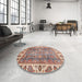 Round Abstract Brown Oriental Rug in a Office, abs3700