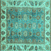 Square Machine Washable Oriental Turquoise Traditional Area Rugs, wshabs3700turq