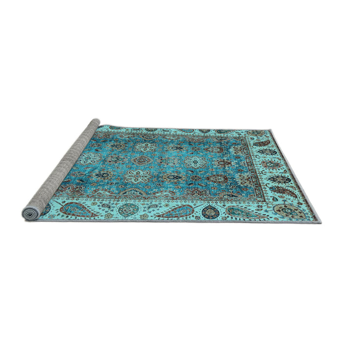 Sideview of Machine Washable Oriental Light Blue Traditional Rug, wshabs3700lblu