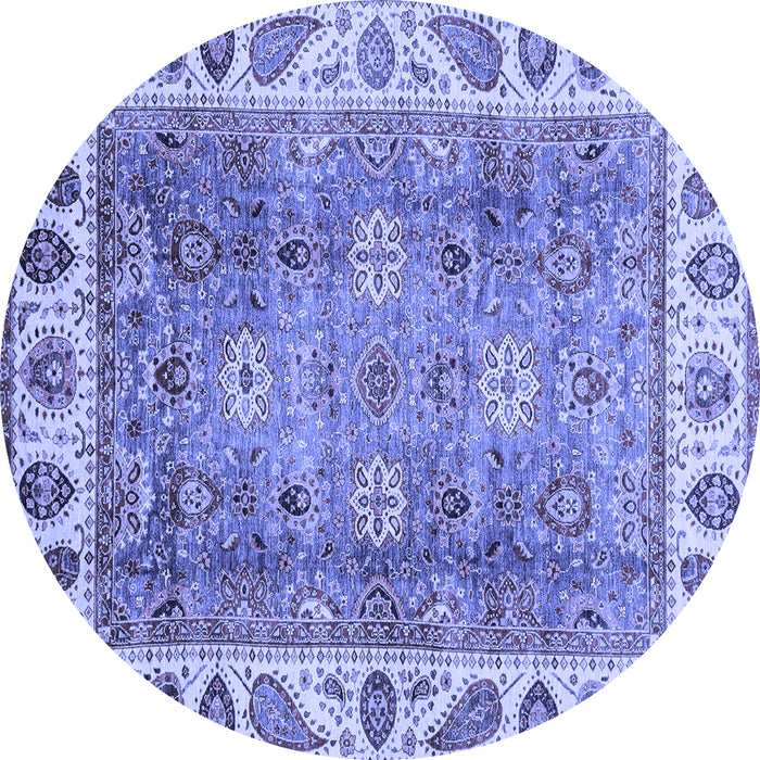 Round Machine Washable Oriental Blue Traditional Rug, wshabs3700blu